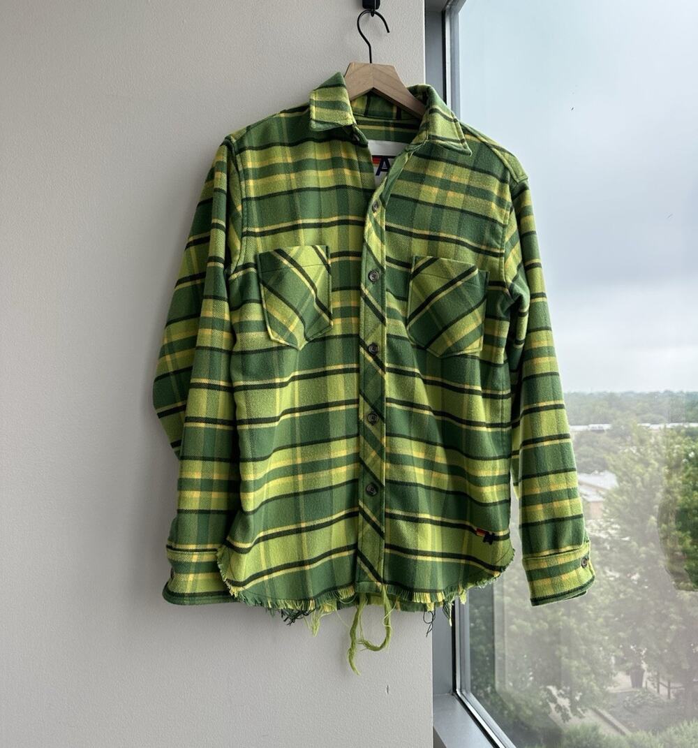 Aviator Nation Plaid Flannel Western Shirt in Avocado Plaid S